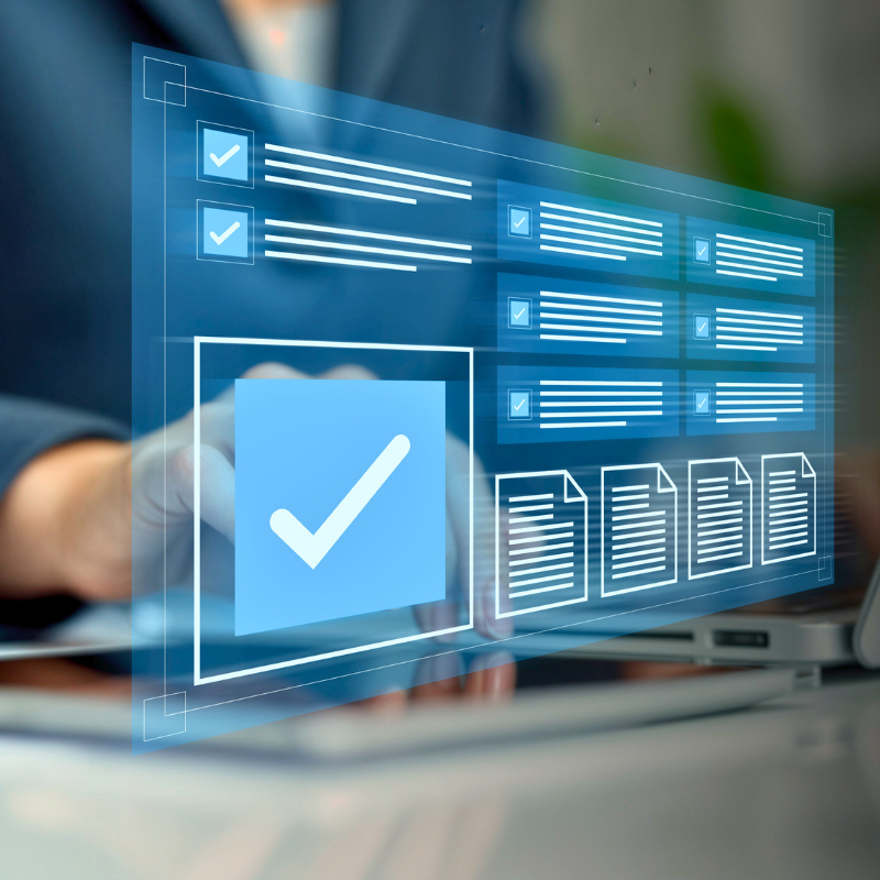 A man completing annual vendor evaluations electronically.