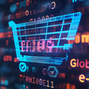 Distribution and logistics concept of global digital internet marketing and business e-commerce banner graphic concept showing E-Commerce Automation Supports Seamless Accounting Integration.