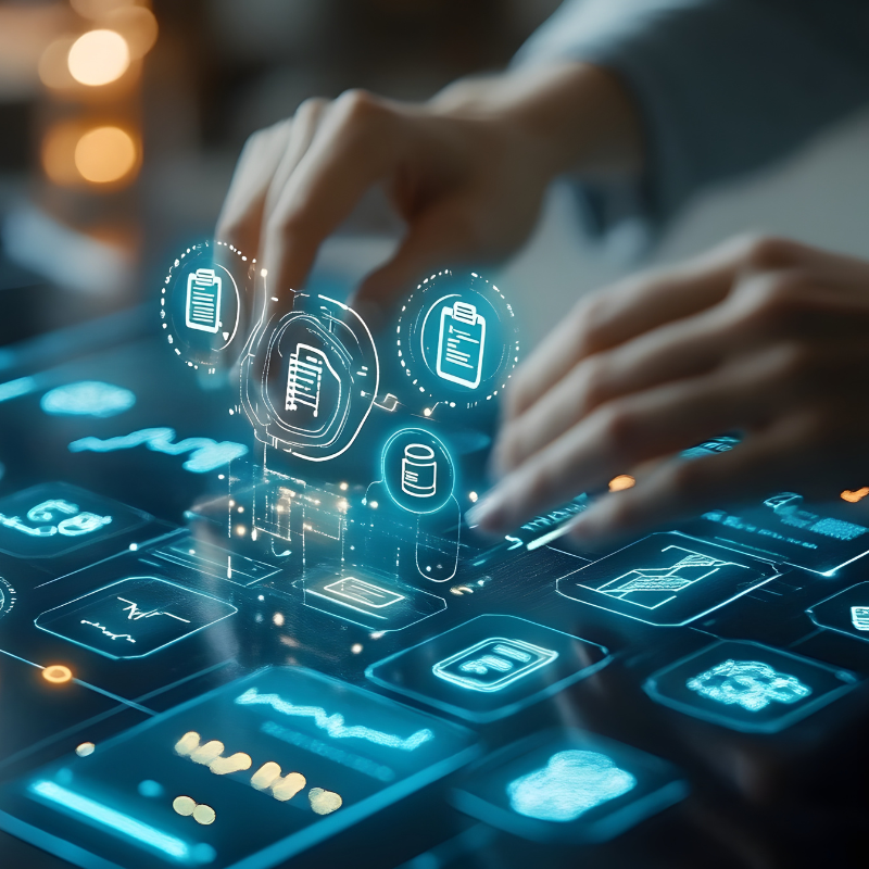 Hands Hovering Over Interactive Insurance Management Smart Table