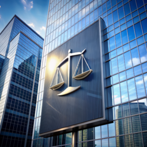 office building with law firm logo on the outside