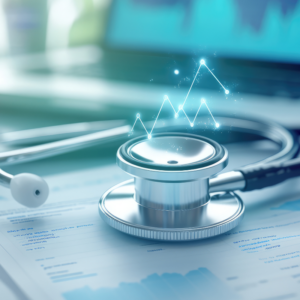 medical healthcare business with graphic of data on dark blue background